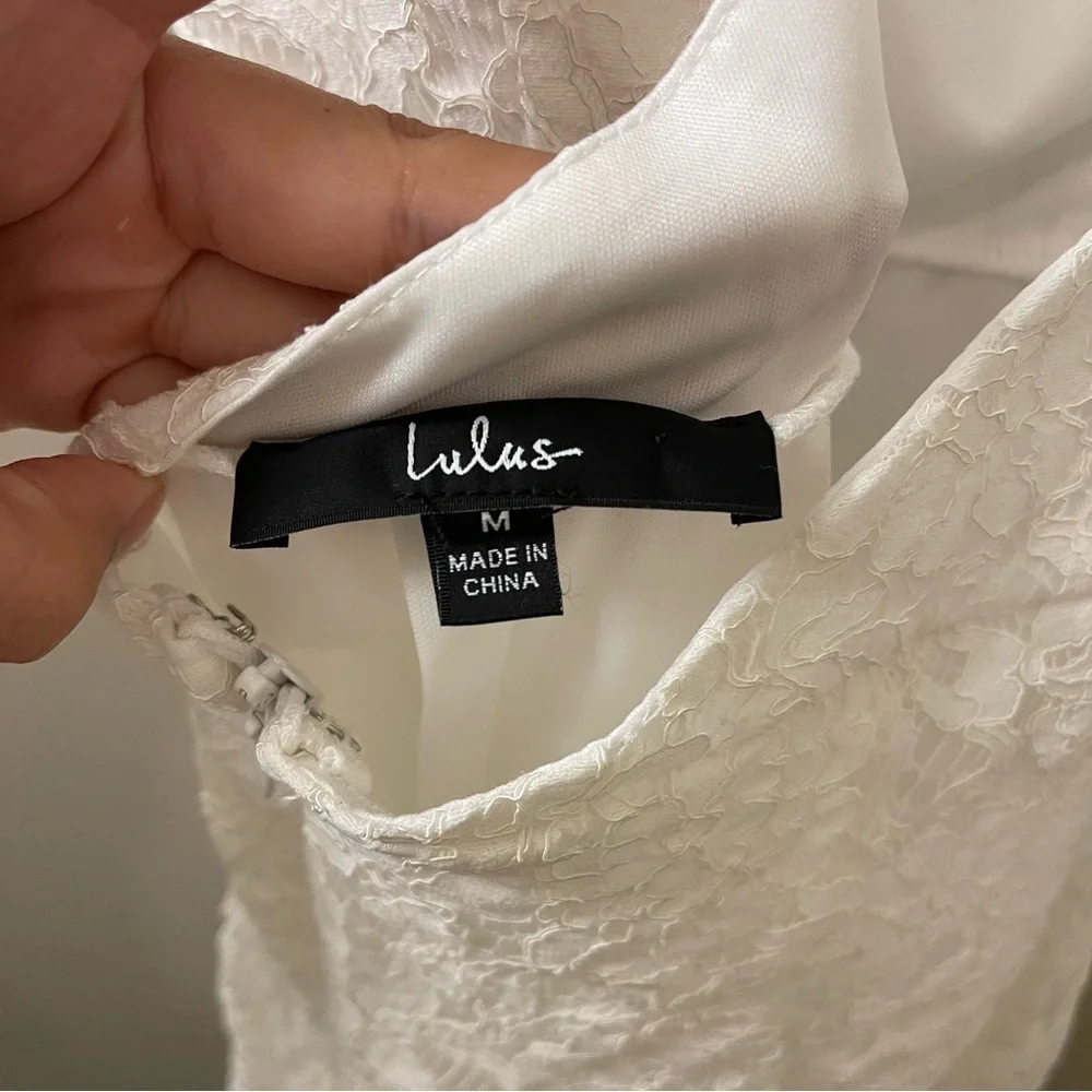 Lulu’s Truly Elegant White Eyelash Lace Backless Bodycon Mini Dress size medium